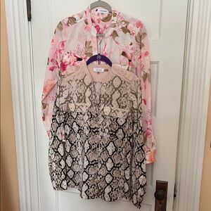Bundle of 2 Calvin Klein Floral and Snake Print Blouses. Size S and XS.